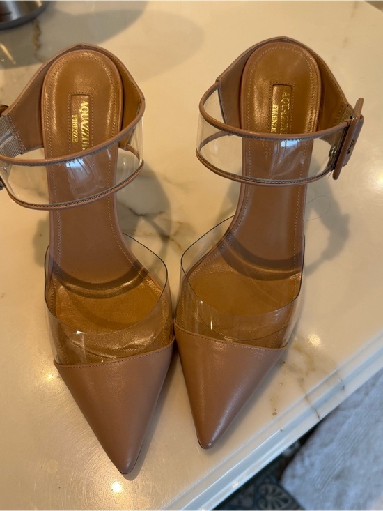 Aquazzura Shoes - Aquazzura Tan Clear PVC Pointed Ankle-Strap Pumps